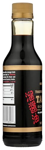 Kikkoman Tamari label close-up communicates naturally brewed, preservative-free quality.