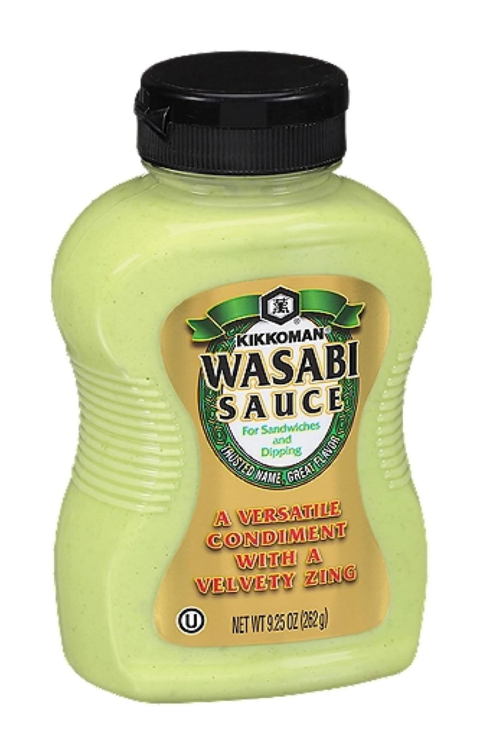 Kikkoman Wasabi Sauce bottle with ingredients for versatile cooking.