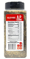 Killer Hogs AP seasoning on pork ribs for bold flavor.