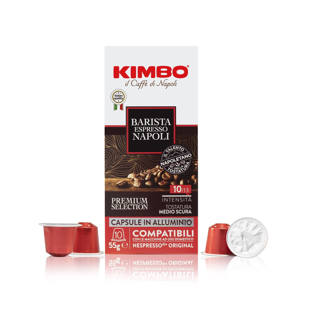 KIMBO Barista Napoli intensity 10 indicator showing medium-dark roast for bold espresso