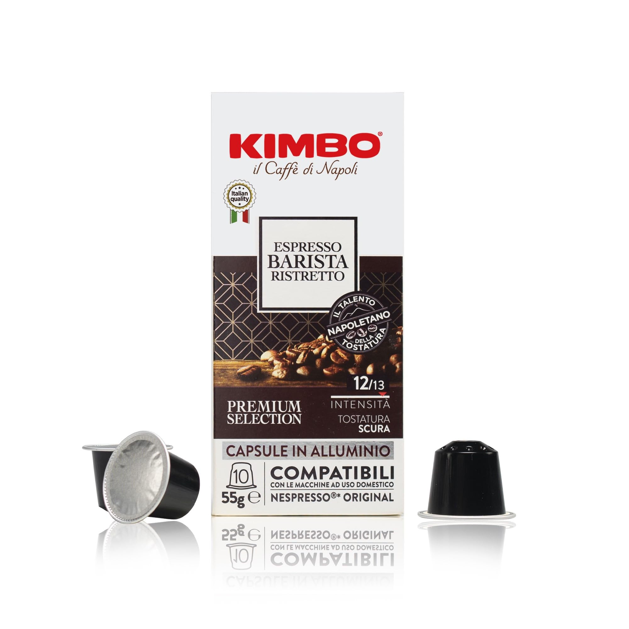 Kimbo Barista Ristretto crema close-up on a rich espresso.