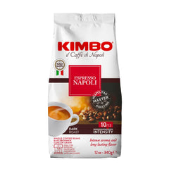 Kimbo Espresso Napoli whole beans pack shown, ideal for home Italian coffee rituals.