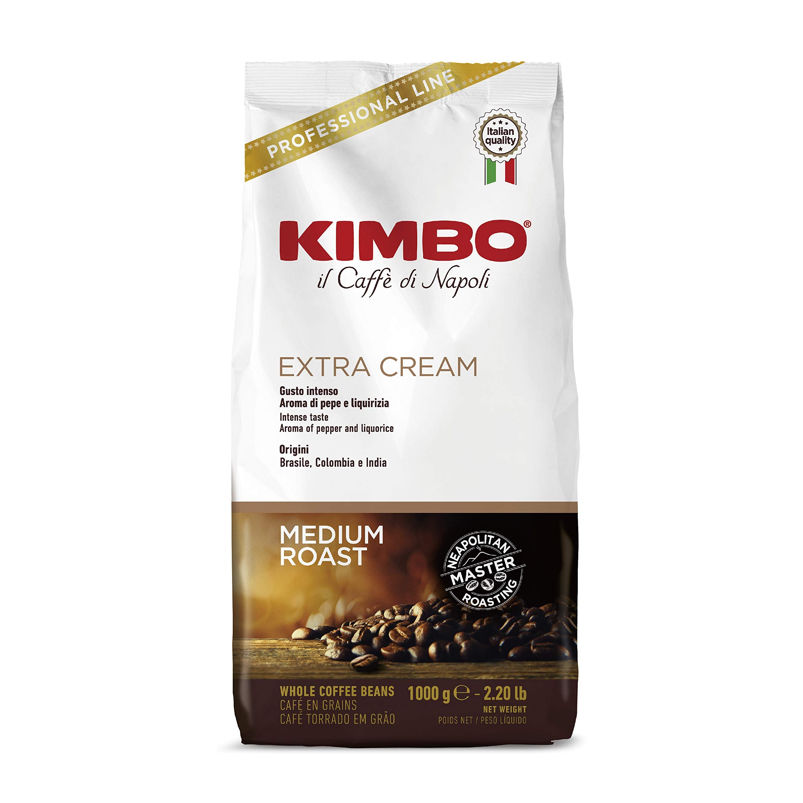 Kimbo Extra Cream Espresso beans in package ready for brewing.