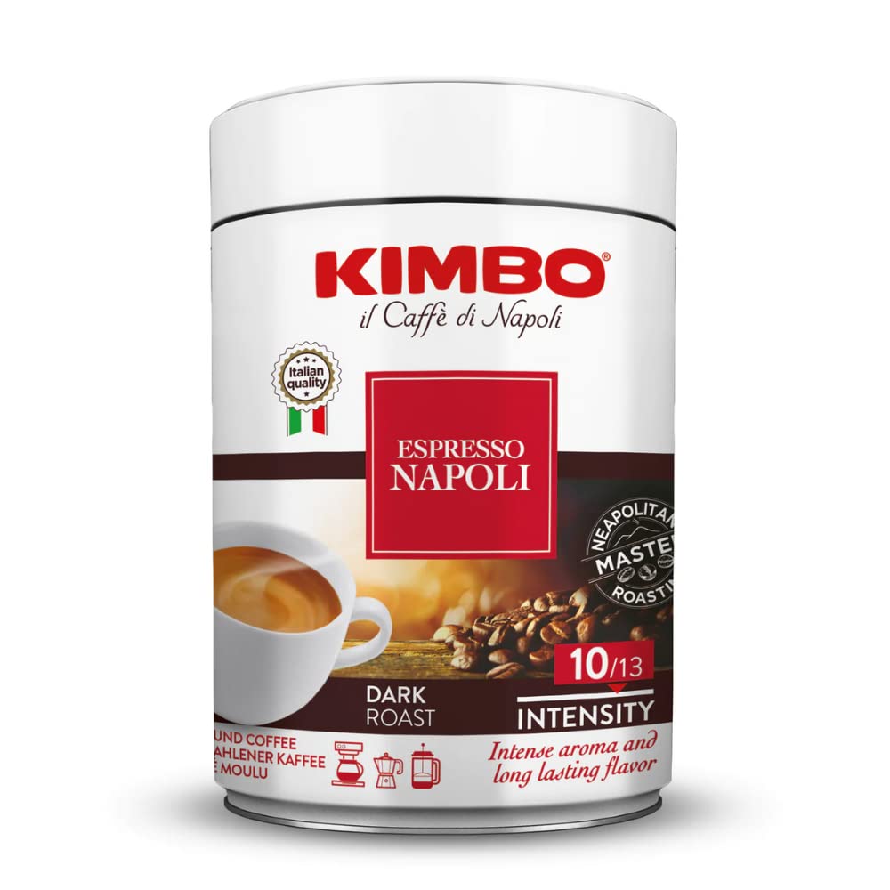 Kimbo Napoli 250g tin front shows authentic Italian espresso for home