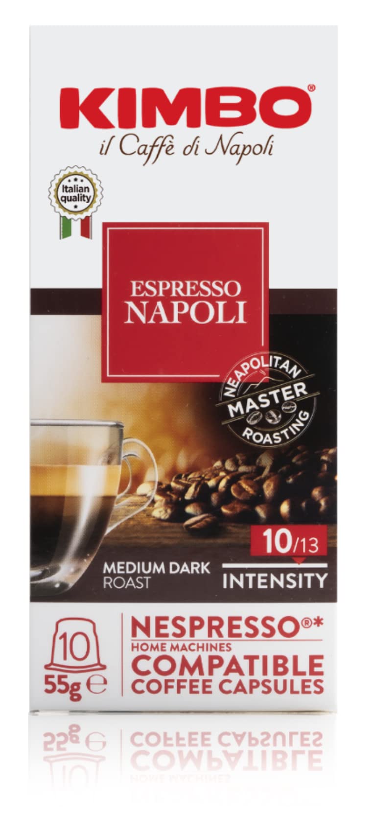 Kimbo Napoli capsules espresso crema notes evoke balanced Italian espresso.