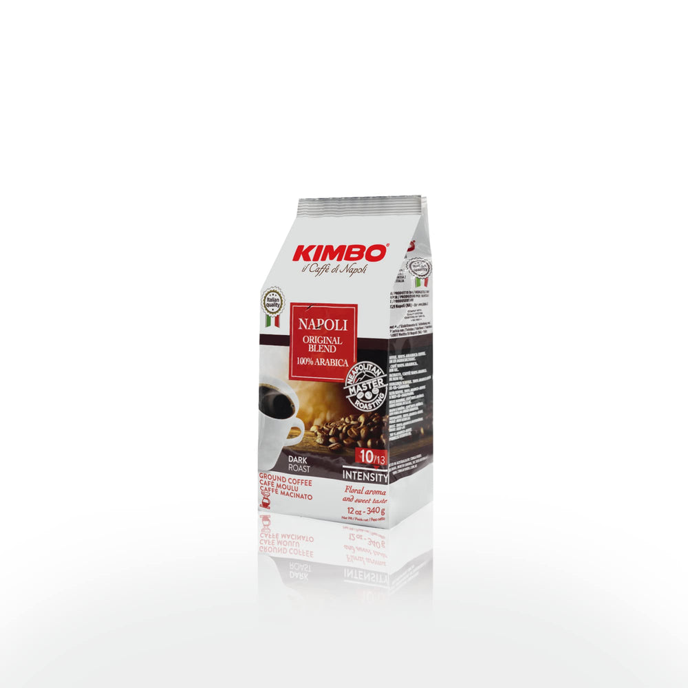 Kimbo Napoli Original Arabica beans close-up highlighting high-quality Arabica flavor.