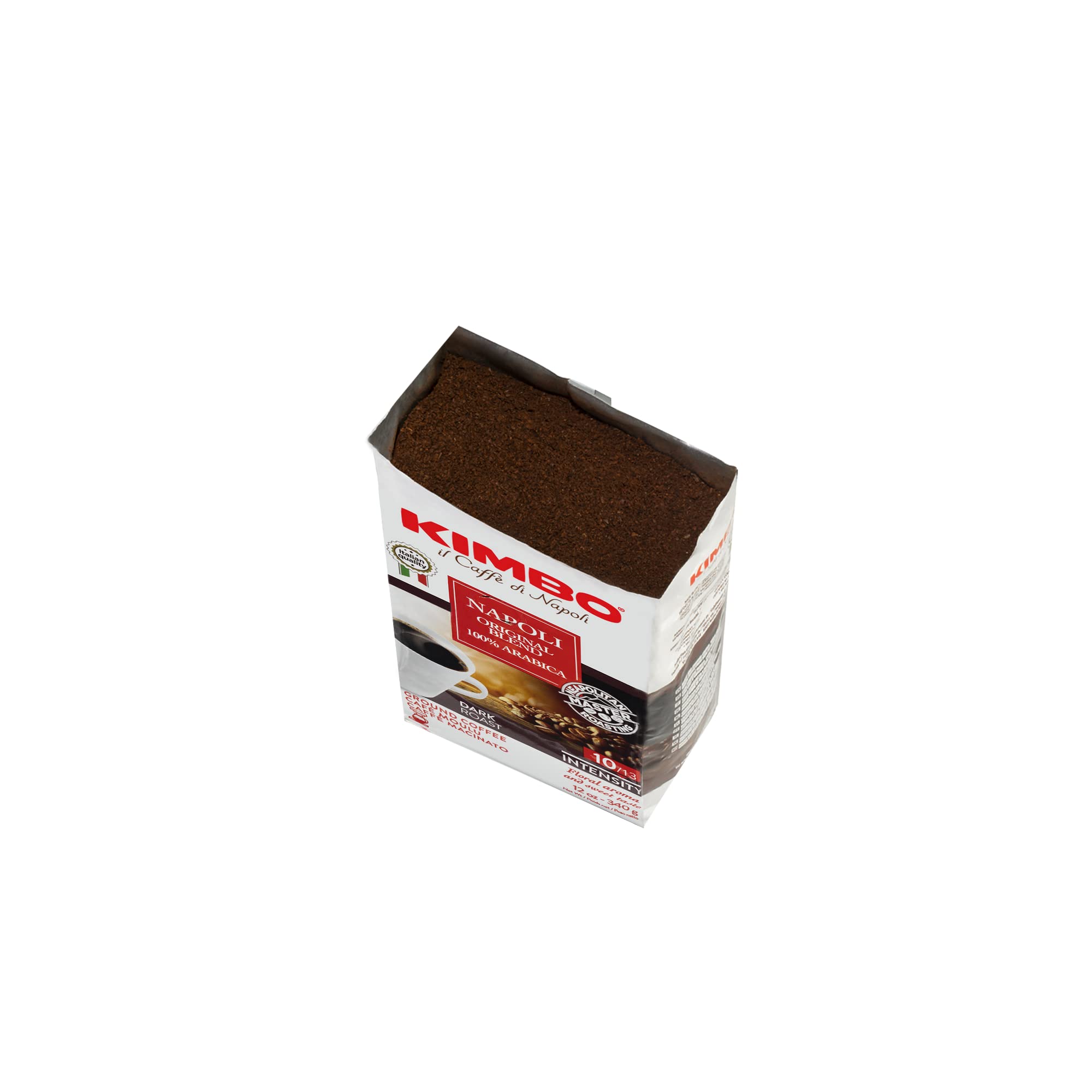 Kimbo Napoli Original dark roast coffee image emphasizes rich body.