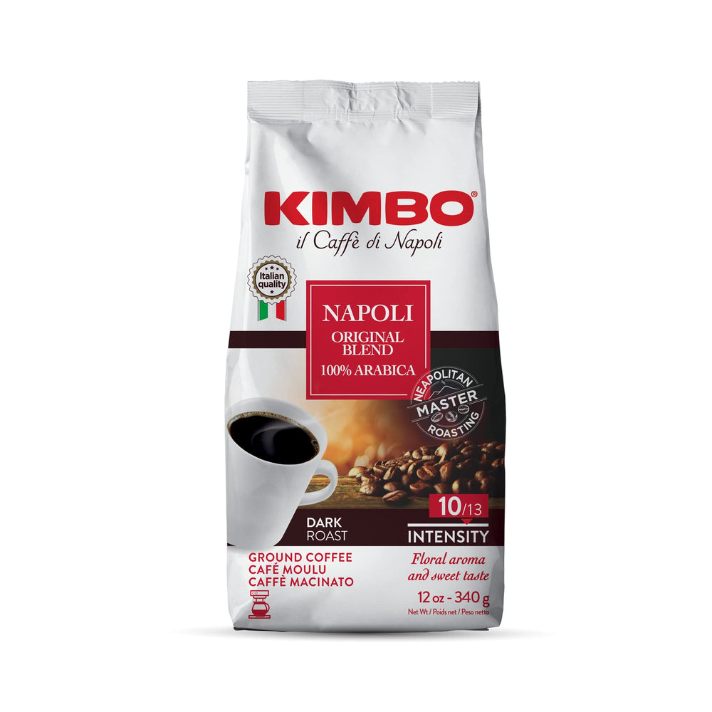 Kimbo Napoli Original Ground Coffee bag, ready for a bold morning brew.