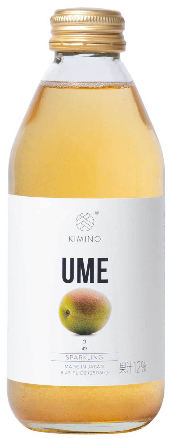 KIMINO DRINKS Sparlking Ume Juice in a sleek bottle offers a refreshing, citrusy pick-me-up