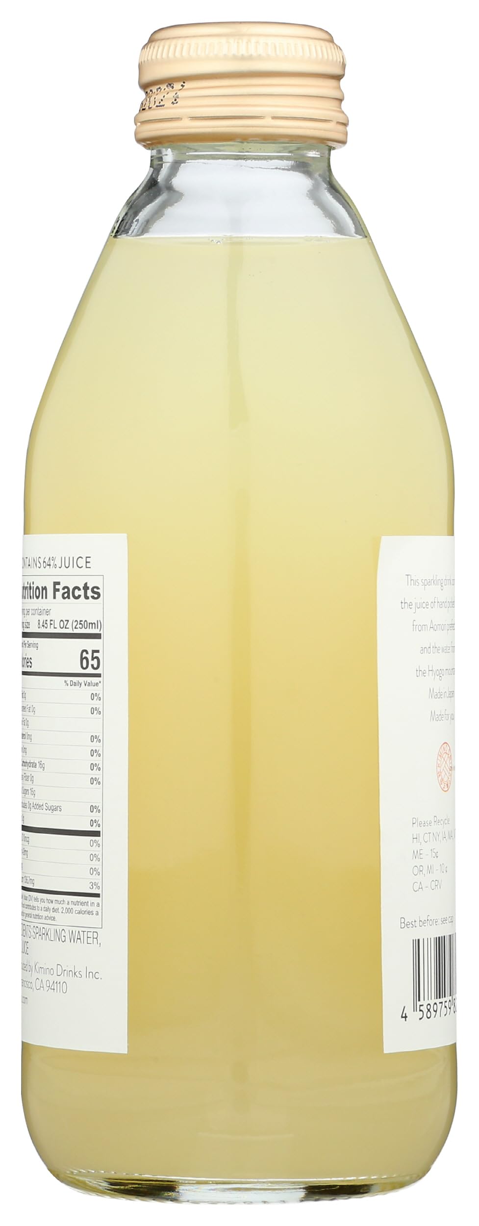 KIMINO Sparkling Apple Juice label close-up, showcasing natural apple sweetness.