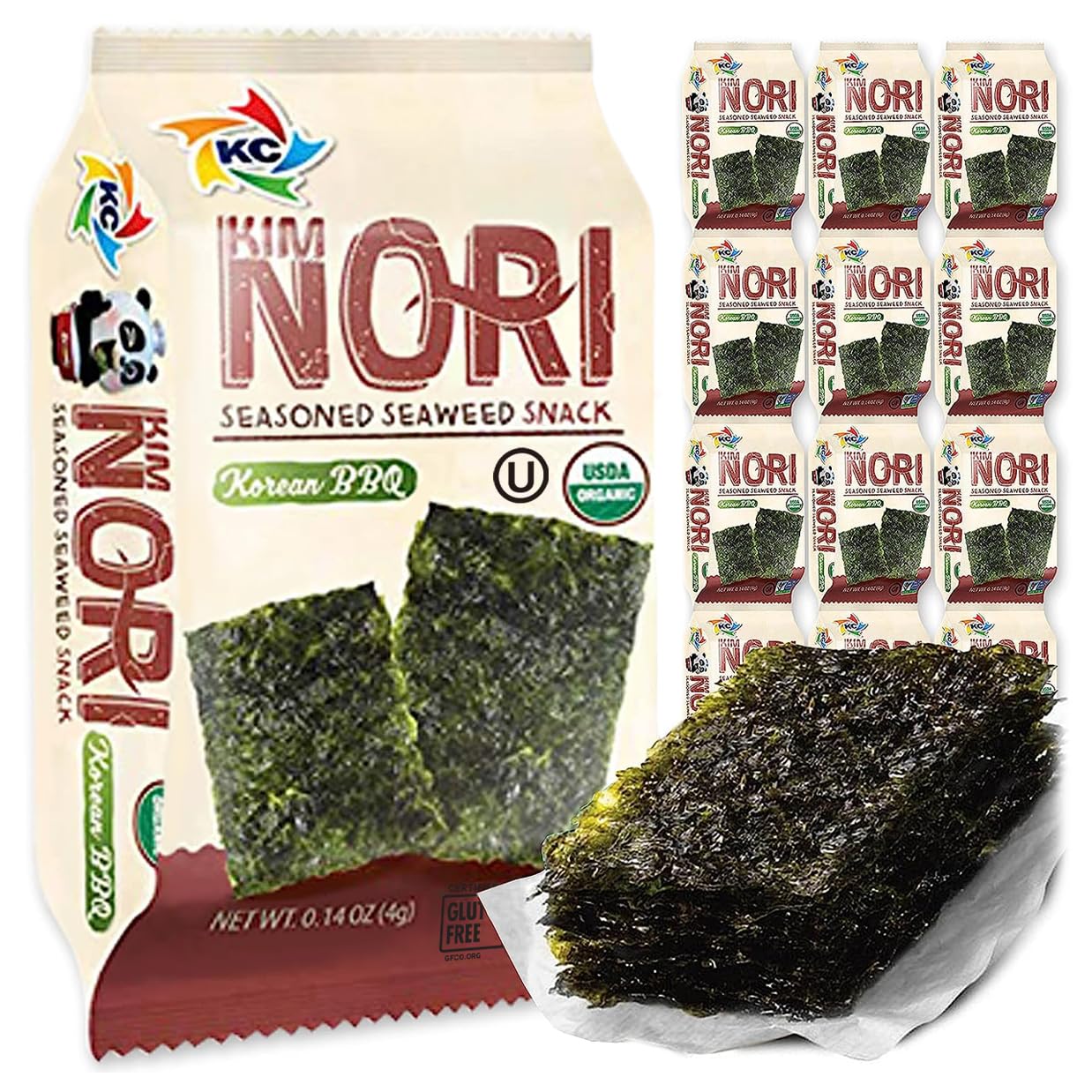 KIMNORI 4g snack pouch provides convenient, portion-controlled crunch.