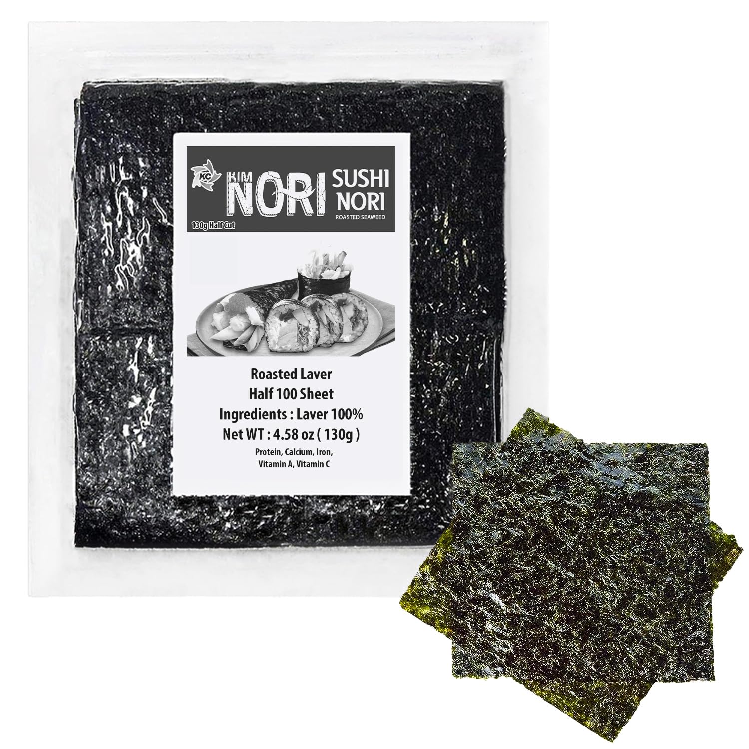 Kimnori natural laver sheets are pure seaweed without additives