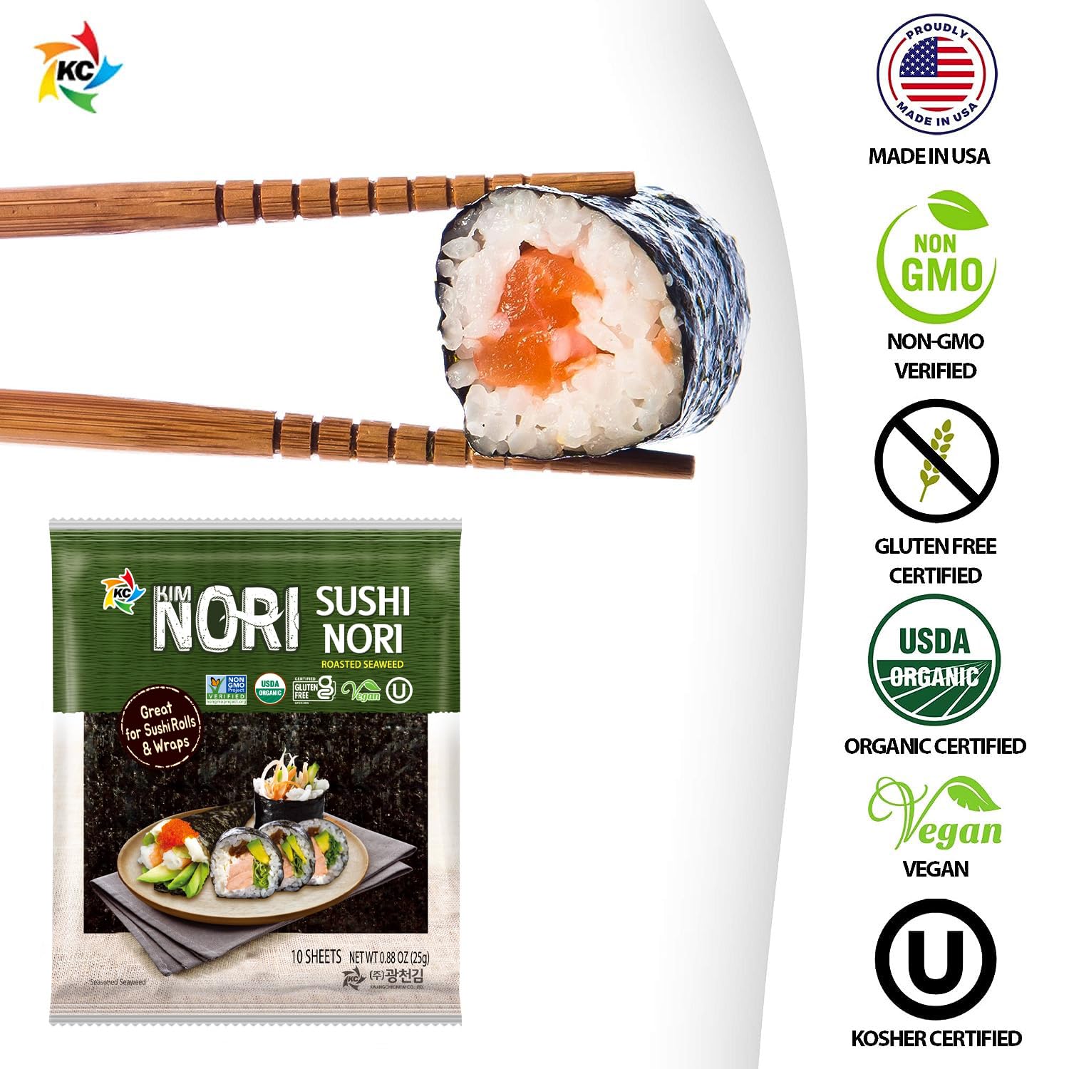 Organic certification emblem on KIMNORI packaging