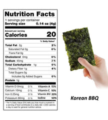 Kimnori organic seaweed roasted in the USA for crisp texture.