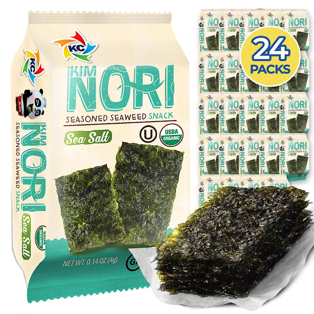 KIMNORI seaweed sheets front-pack image, convenient 24-pack for quick lunches.
