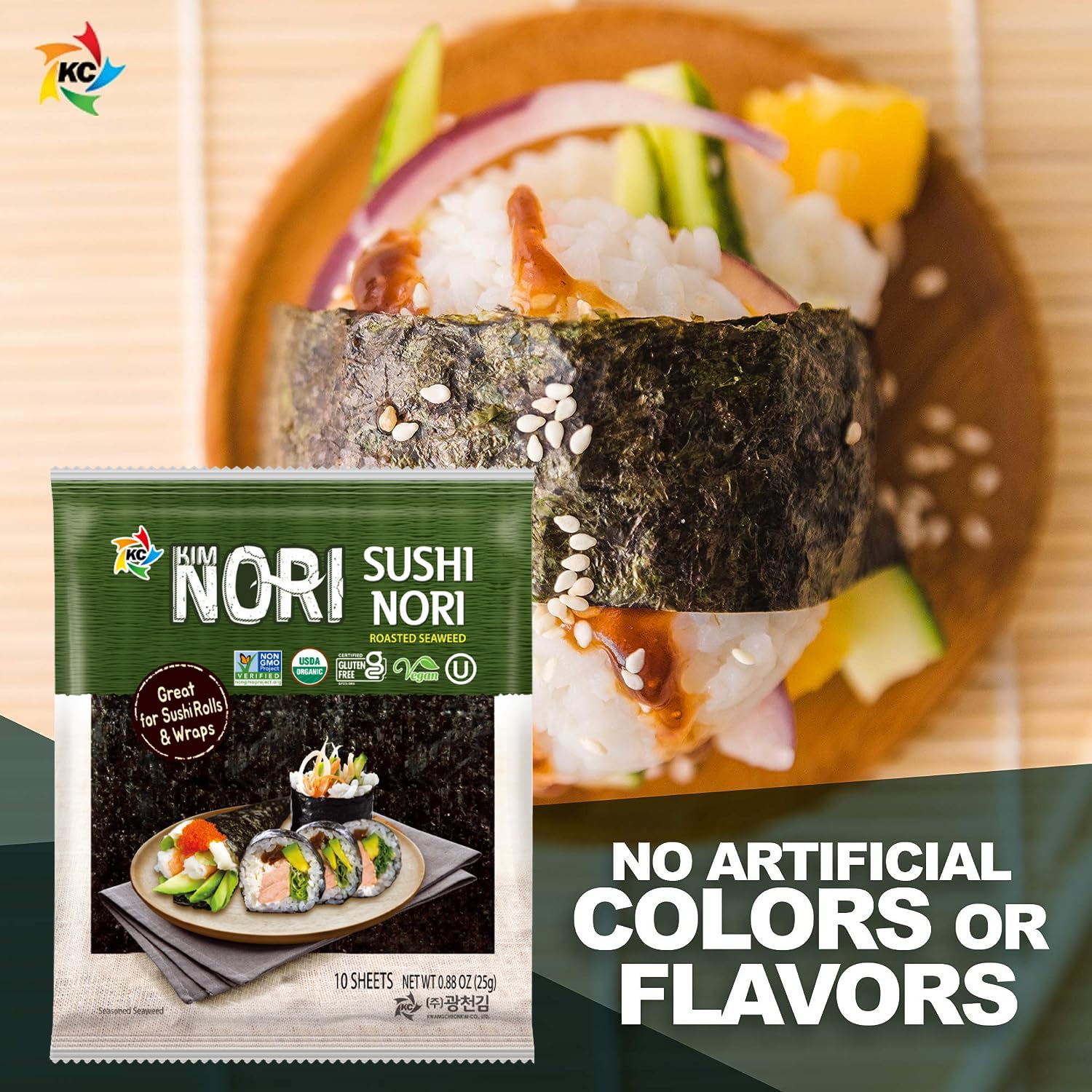 KIMNORI sushi rolls sliced on a cutting board