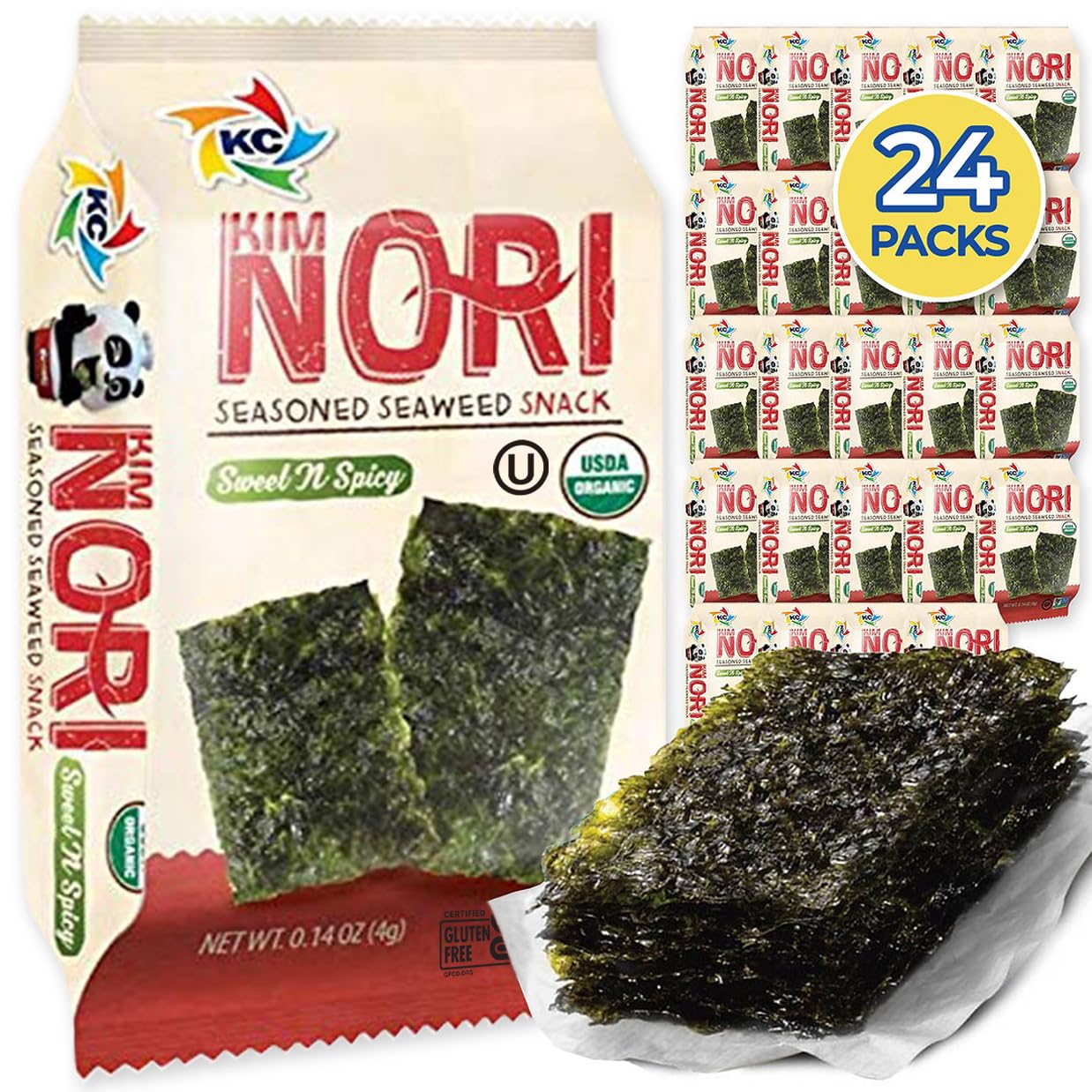 Kimnori Sweet ’N Spicy 24-pack seaweed snacks, ready-to-enjoy crunch.