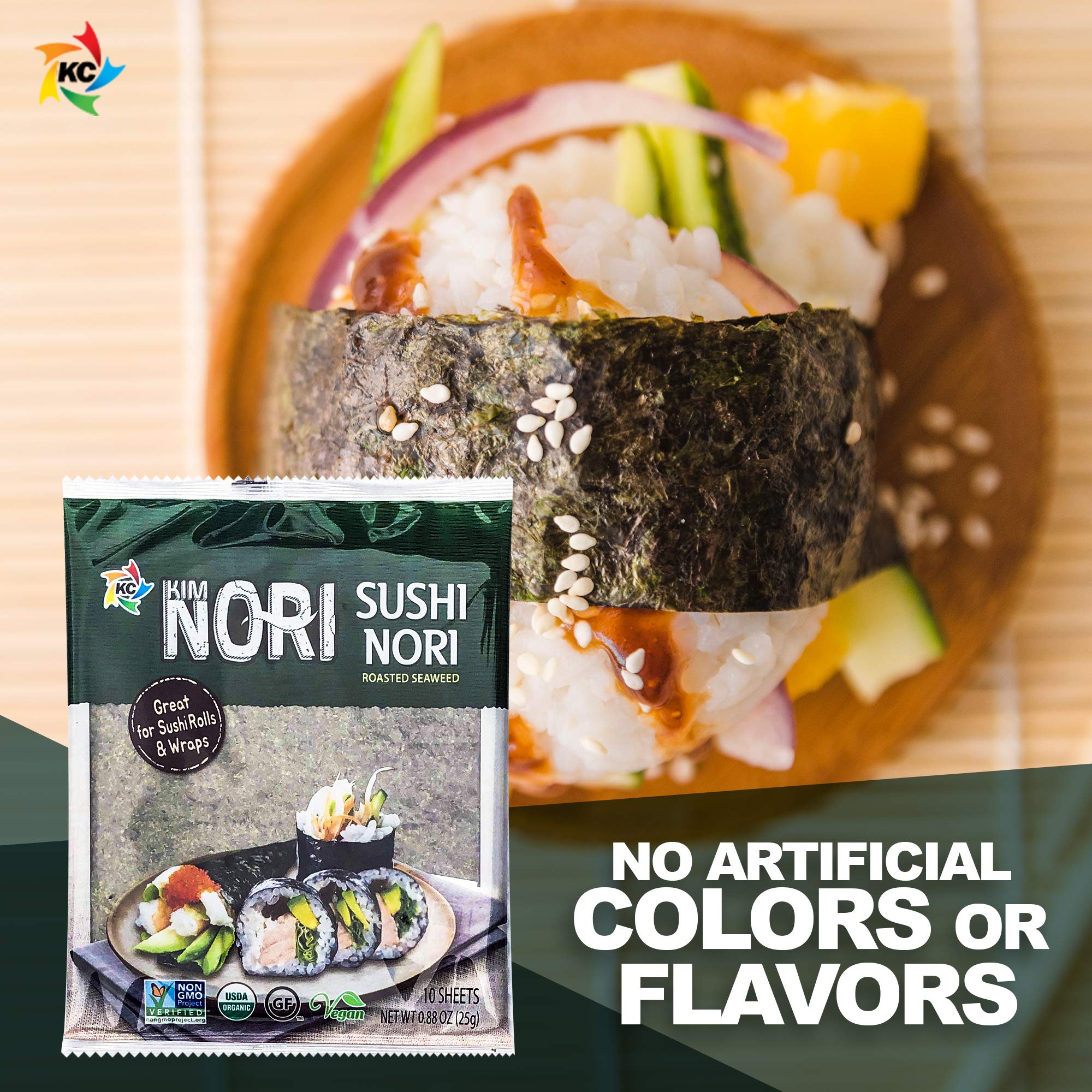 KIMNORI USDA Organic and vegan certifications displayed