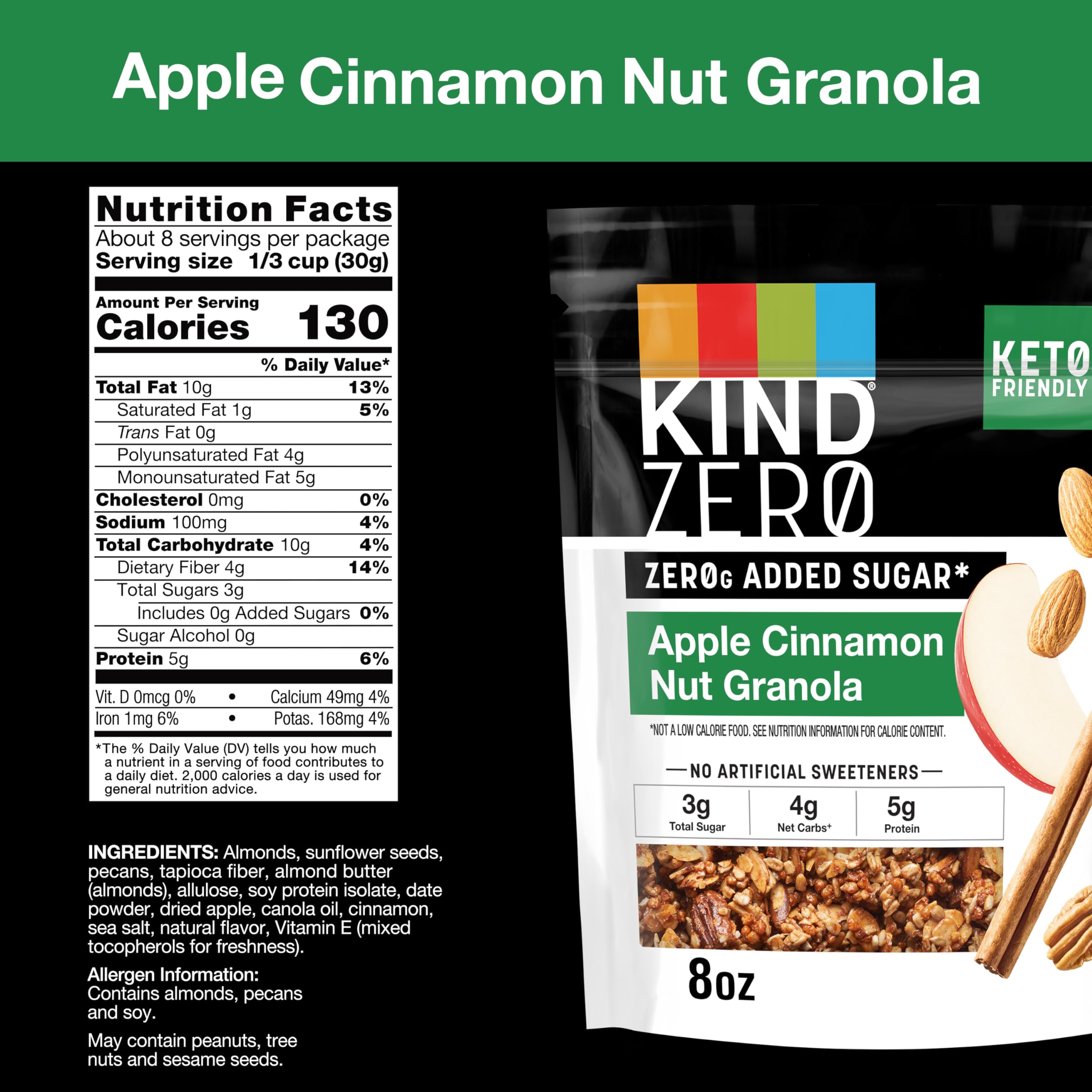 Close-up of KIND granola clusters with almonds and pecans.