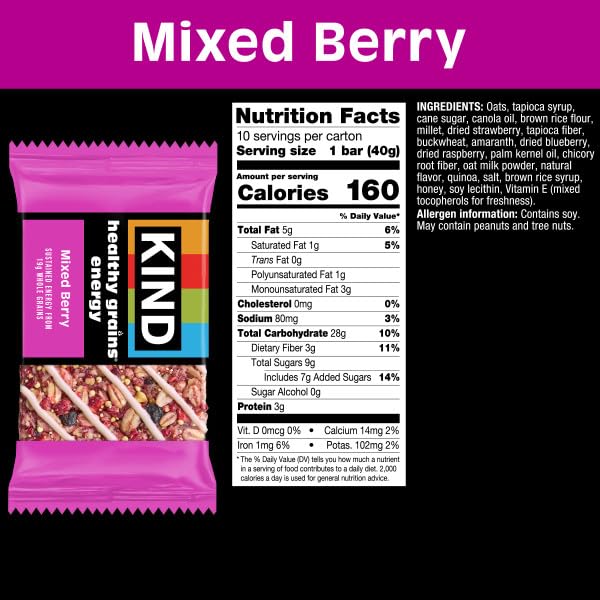 KIND bar close-up with visible berries highlighting texture and flavor.