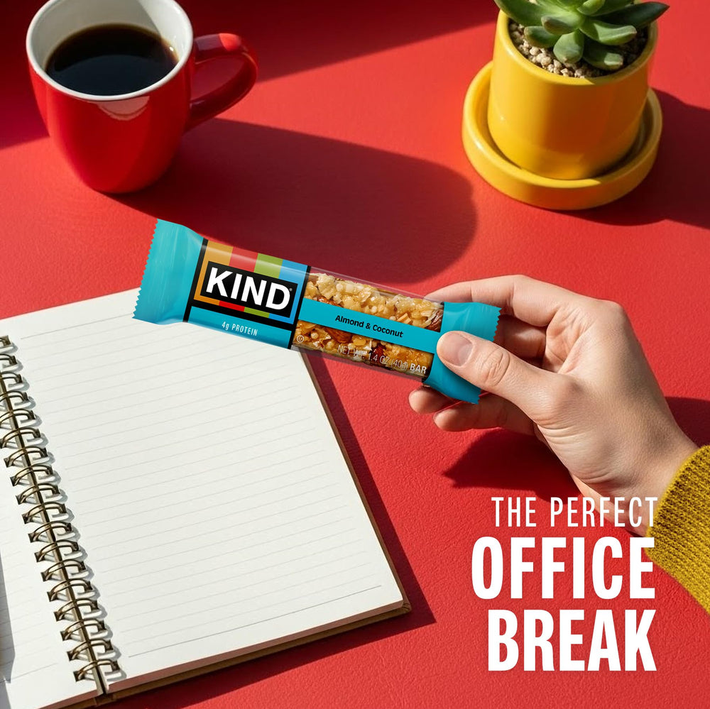 Individually wrapped KIND bars highlight portability and on-the-go convenience.