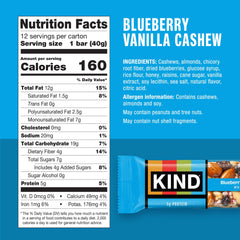 Close-up of KIND Blueberry Vanilla Cashew bars highlighting cashews