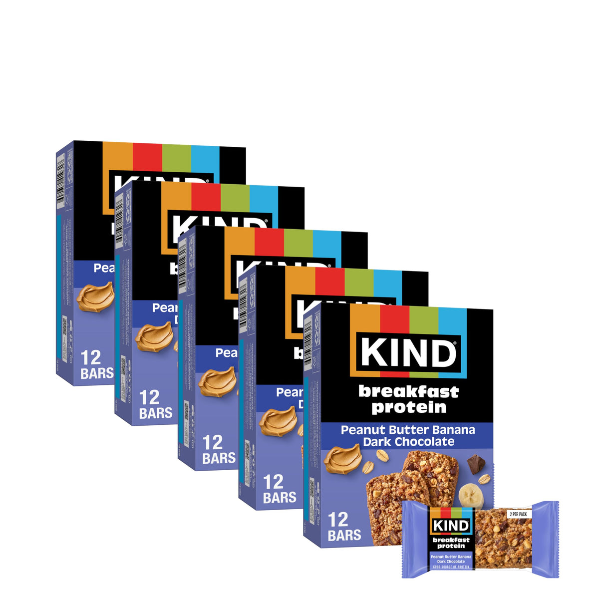 KIND Breakfast Bar peanut butter banana dark chocolate, front view, on-the-go energy snack