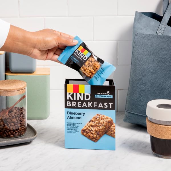 KIND bar on a morning desk with coffee, ideal breakfast on the go.