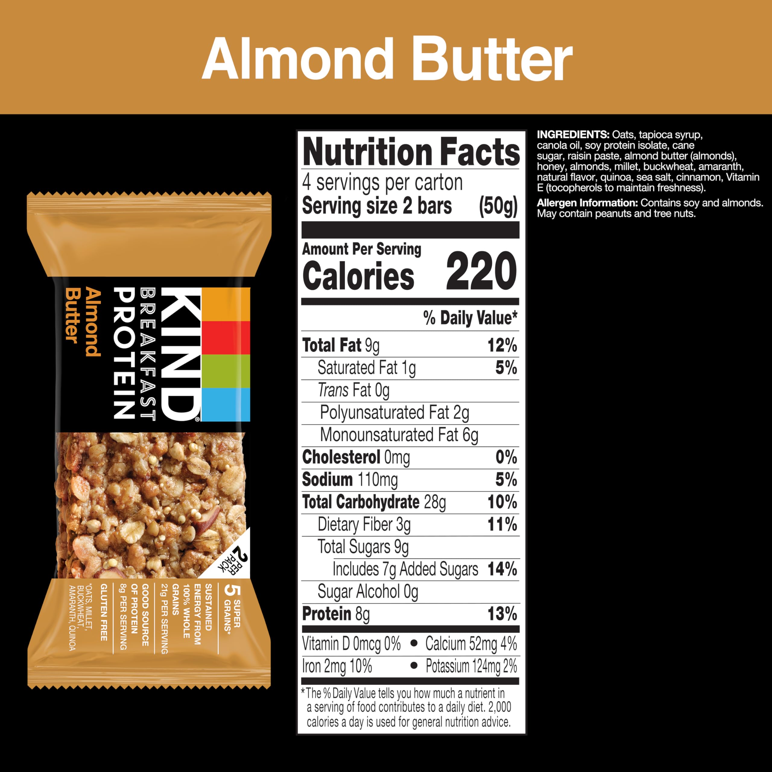 KIND Almond Butter Protein bar showcases a quick, satisfying snack.