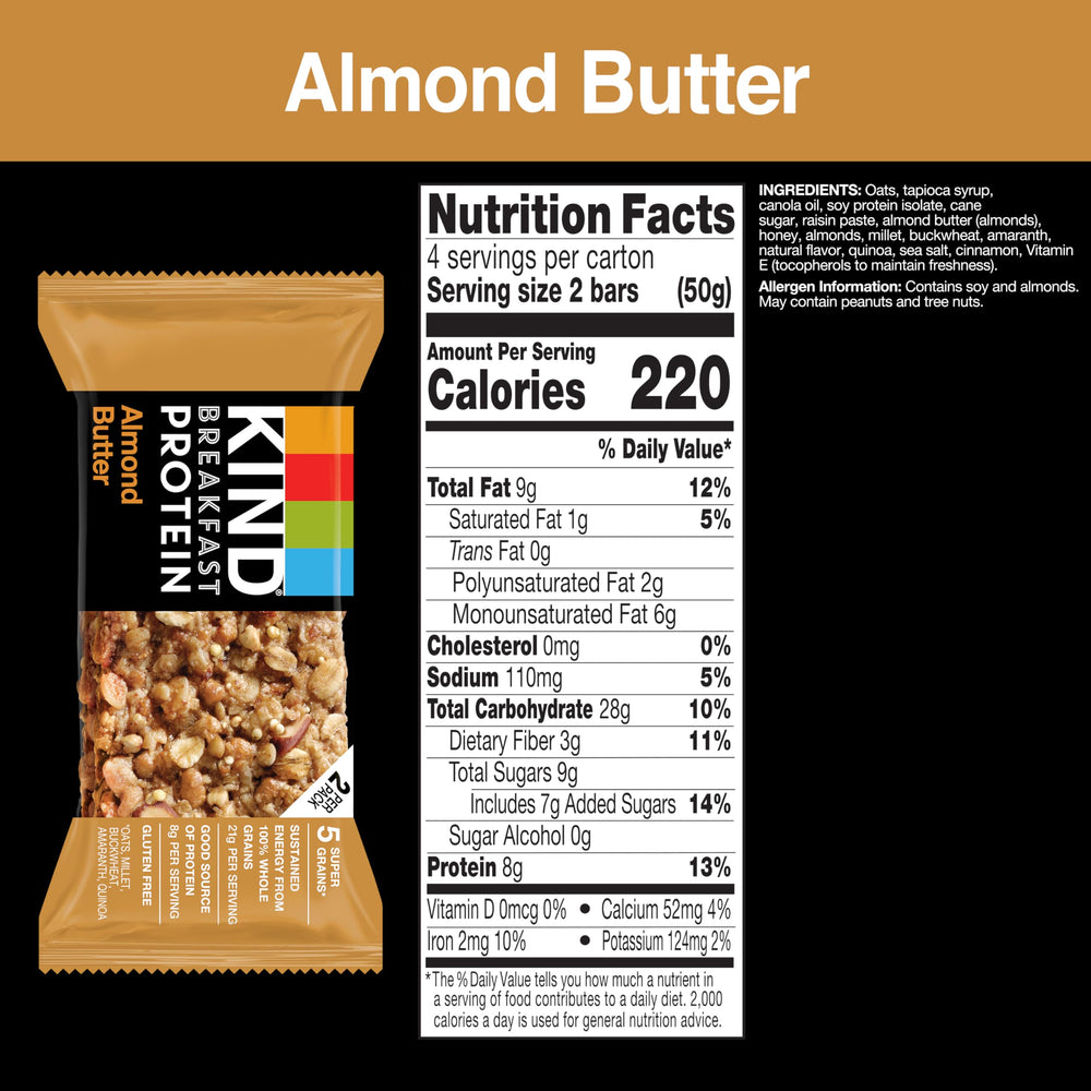 KIND Almond Butter Protein bar showcases a quick, satisfying snack.