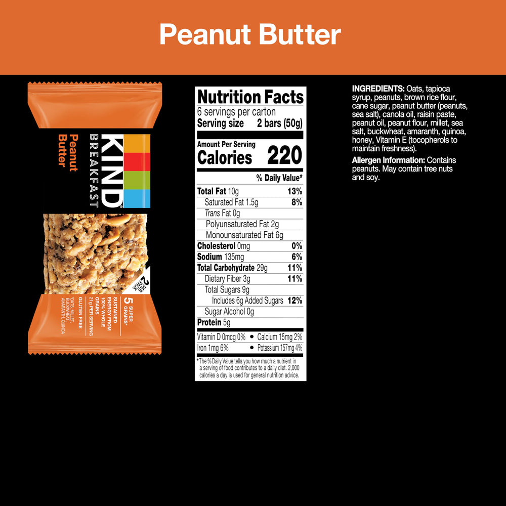 KIND Peanut Butter bar highlights gluten-free, ready-to-eat convenience.