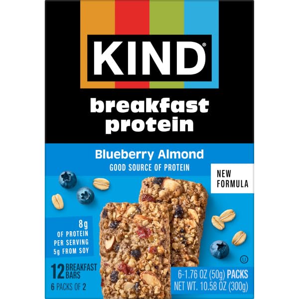 KIND Breakfast Protein Bars nutrition facts panel shows 8g protein per bar
