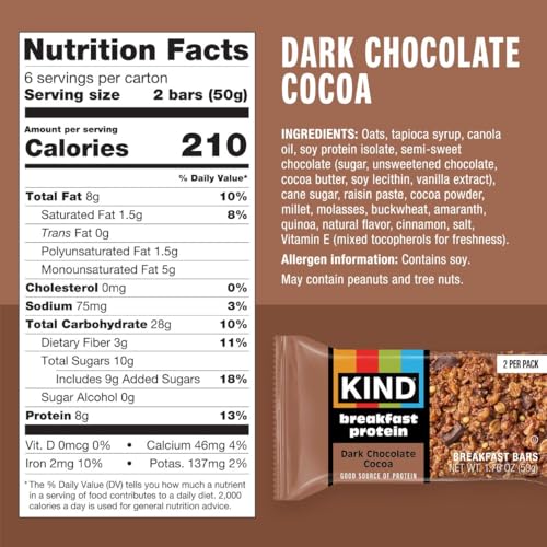 KIND Breakfast Protein Bars dark chocolate close-up showing chewy grains