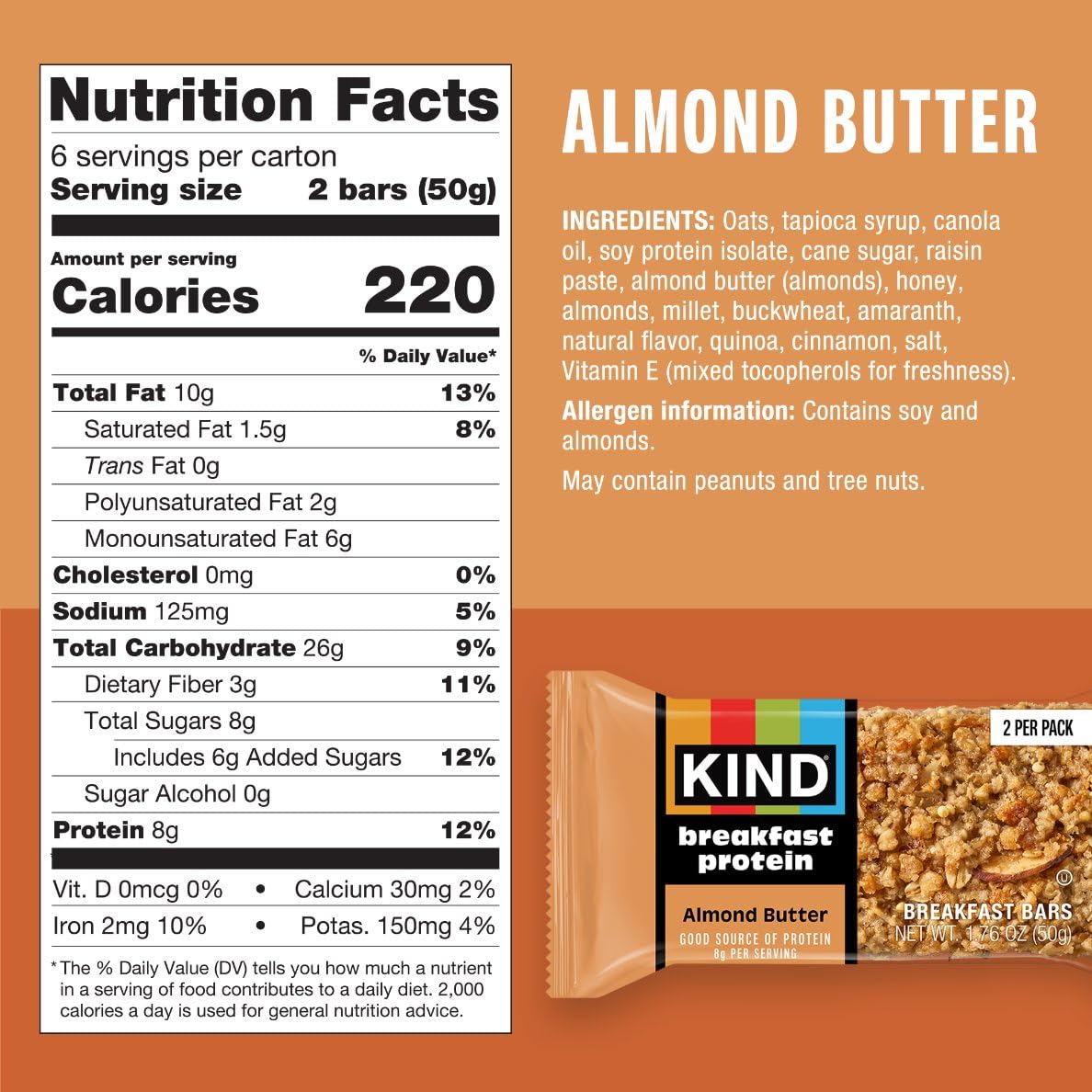 KIND Five-grain bars display with whole grains and Non-GMO ingredients.