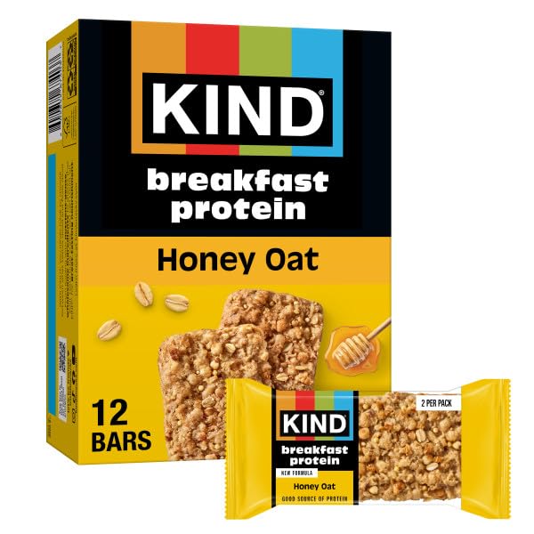 KIND Breakfast Protein Bars Honey Oat pack shows gluten-free snack with 8g protein