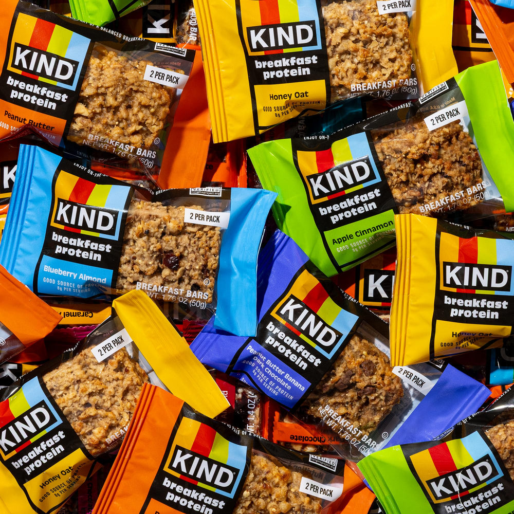 KIND Breakfast Bars opened to show texture and wholesome ingredients