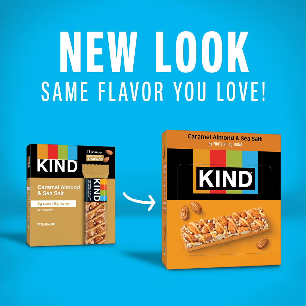 KIND Caramel Almond & Sea Salt bar on the go for quick energy.