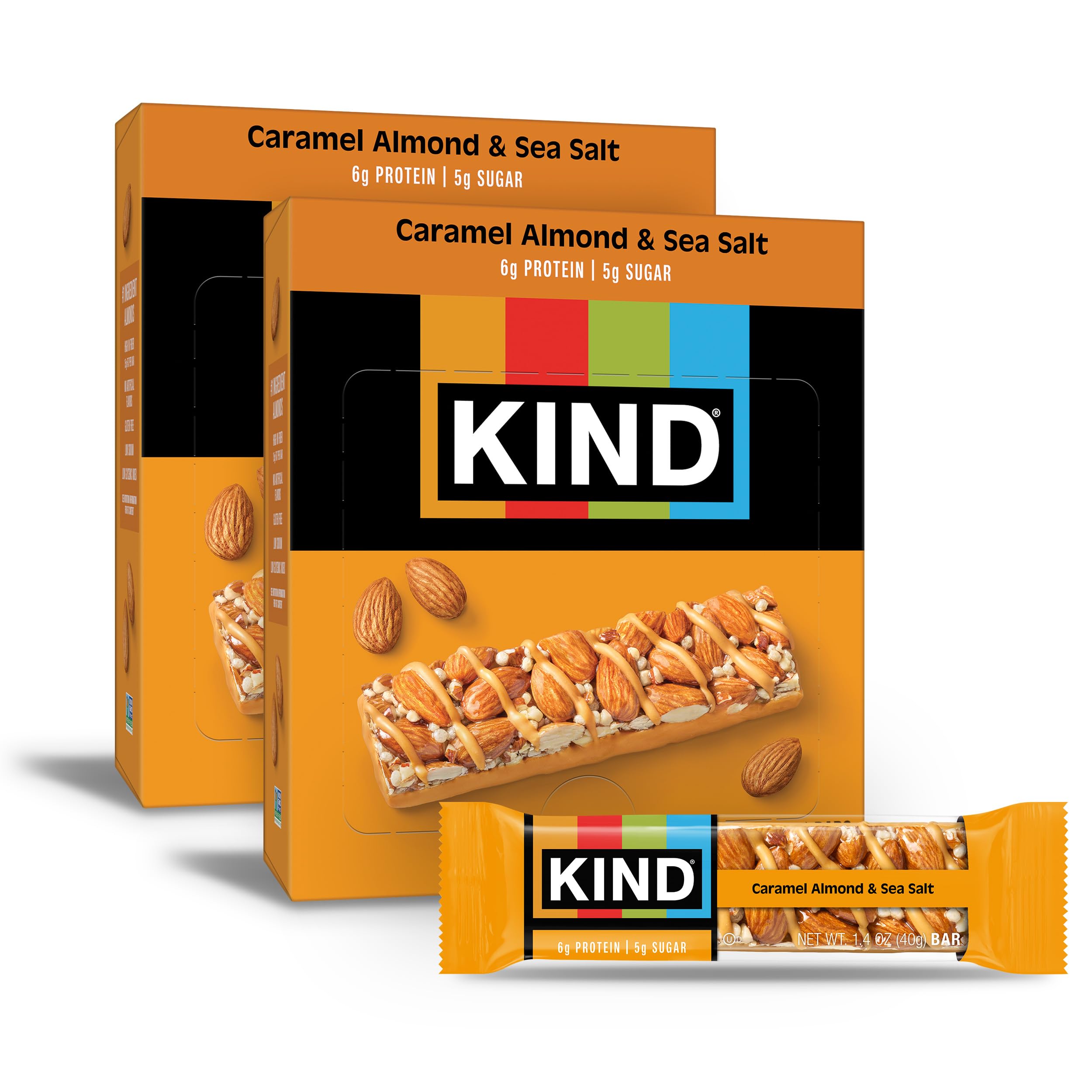 KIND Caramel Almond & Sea Salt bar wrapped for on-the-go snacking.