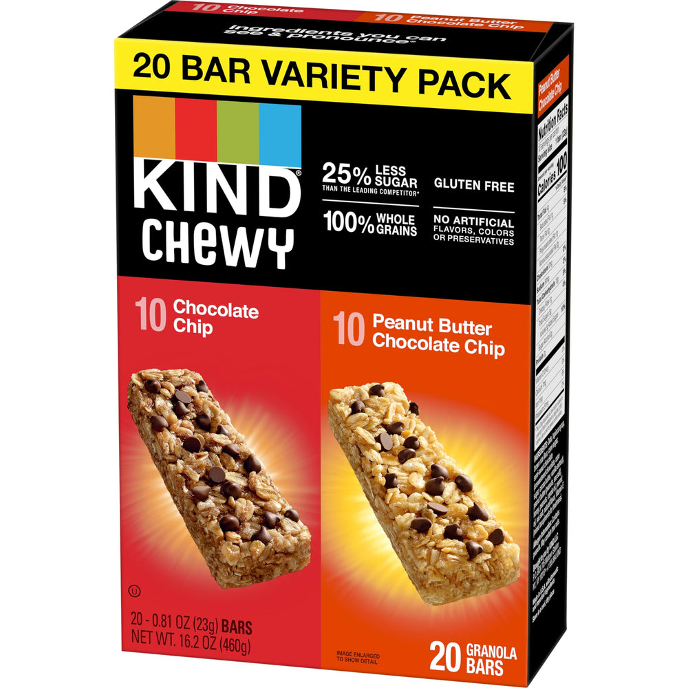 KIND Chewy granola bars bar close-up peanut butter chocolate chip, satisfying mid-day cravings.