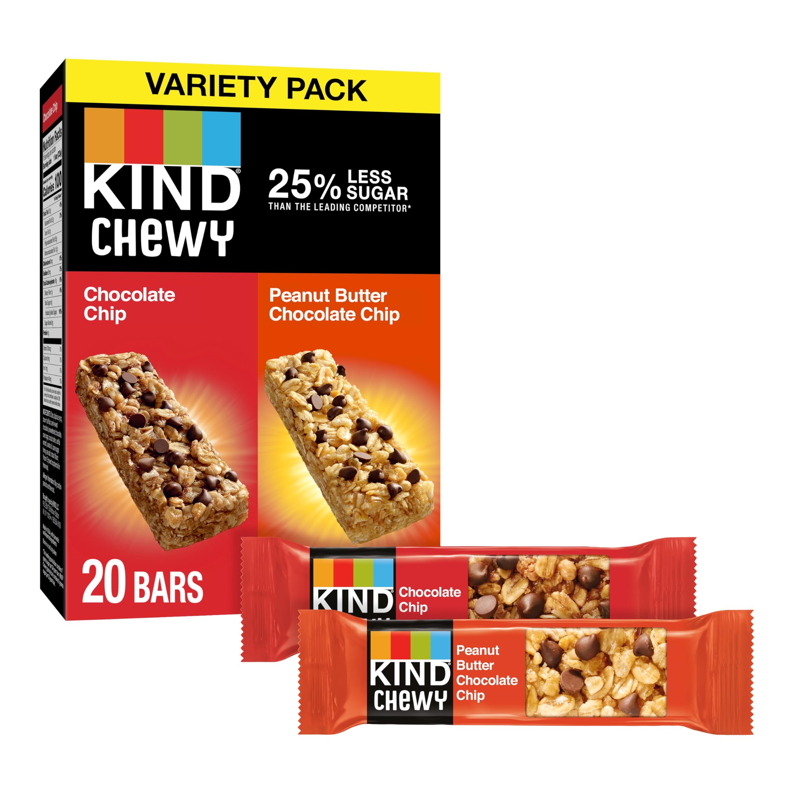 KIND Chewy granola bars variety pack packshot, gluten-free snacks for on-the-go.