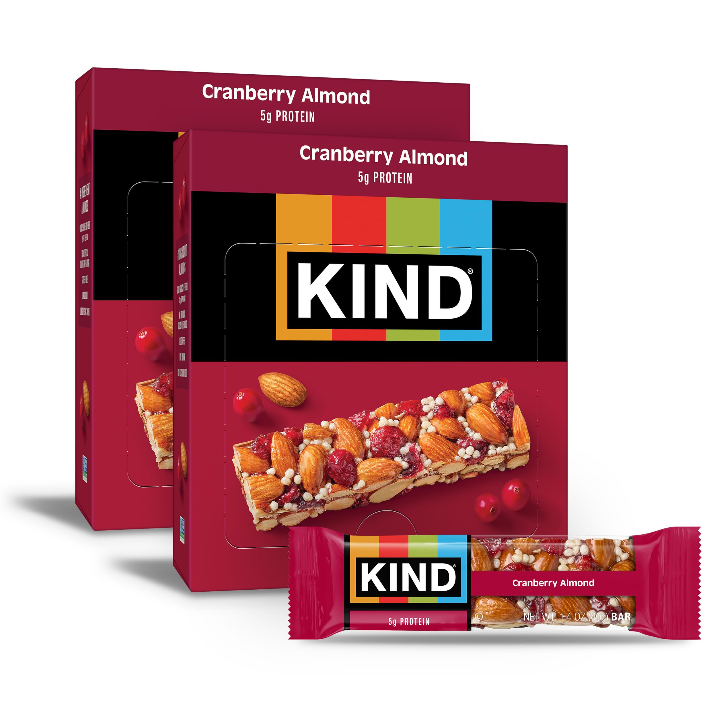 KIND Cranberry Almond bars packaging shown for gluten-free snacking