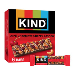 KIND dark chocolate cherry cashew bar packaging, ideal on the go