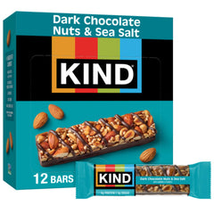 KIND dark chocolate nuts and sea salt bar close-up with almonds and a crunchy bite