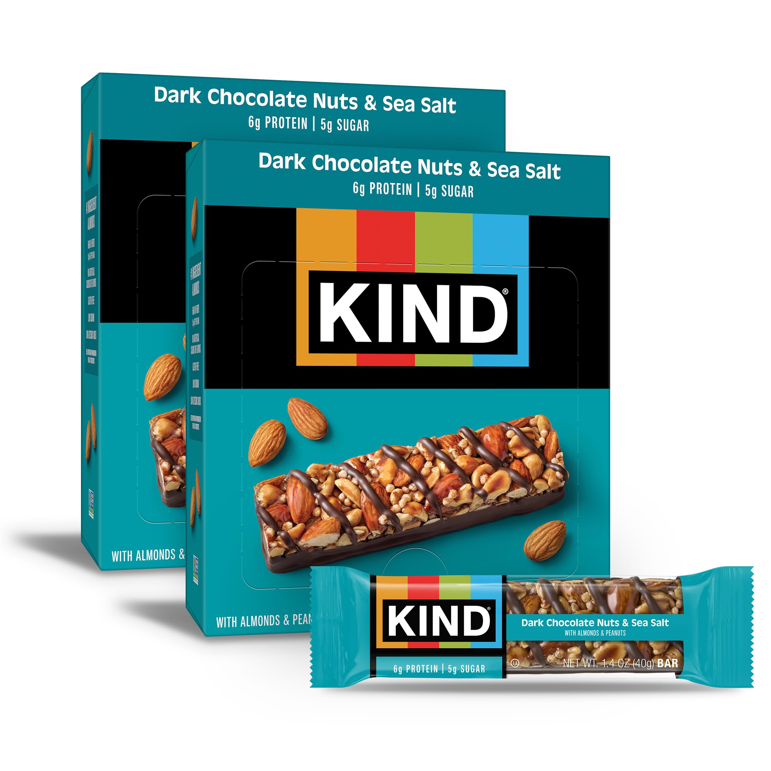KIND dark chocolate nuts and sea salt bars pack for on-the-go snacking