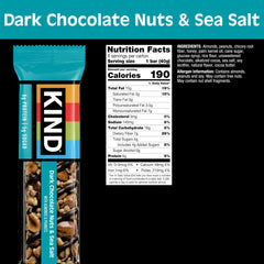 KIND Dark Chocolate Nuts & Sea Salt ingredients highlight almonds and peanuts.