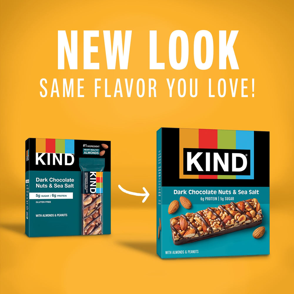 KIND Dark Chocolate Nuts & Sea Salt texture emphasizes crunchy nut mix.