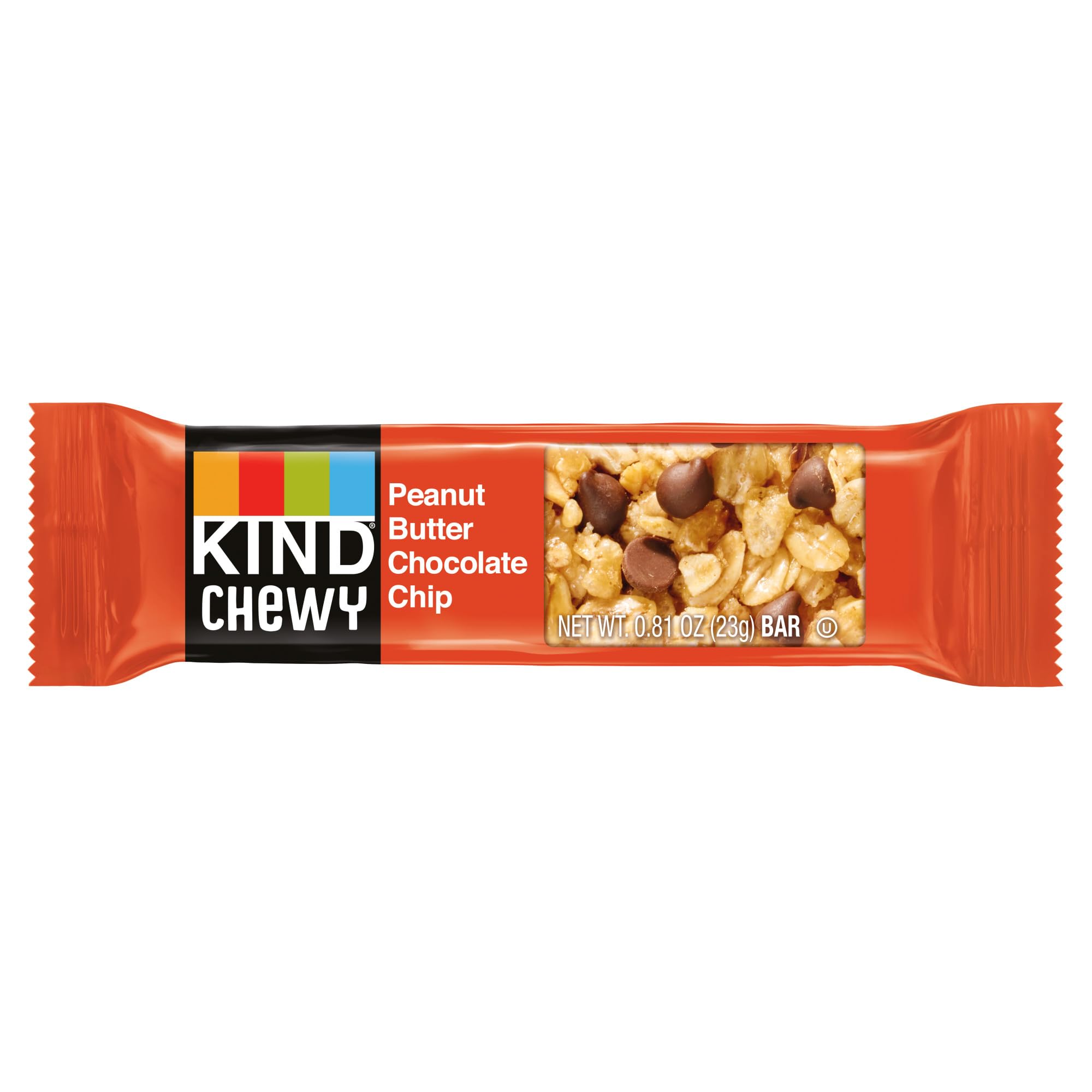 KIND granola chewy bar nutrition label close-up, showing whole grains per serving.