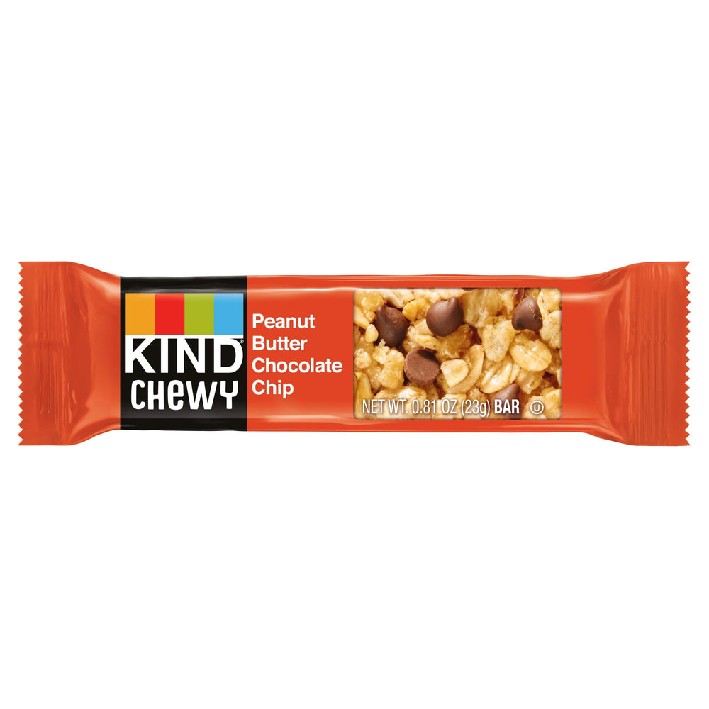KIND granola chewy bar nutrition label close-up, showing whole grains per serving.