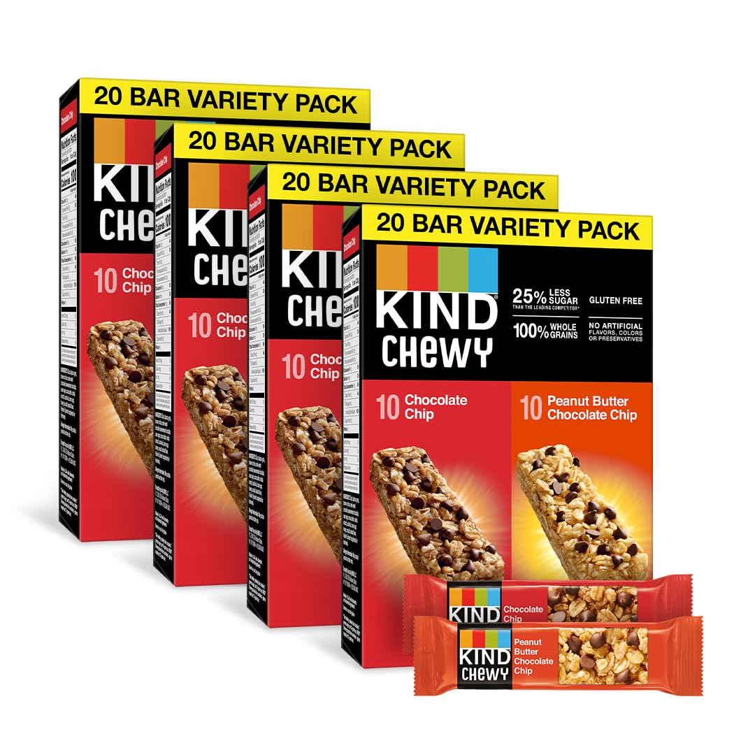 KIND granola chewy bar variety pack box front, ideal for kid lunchboxes and on-the-go snacking.