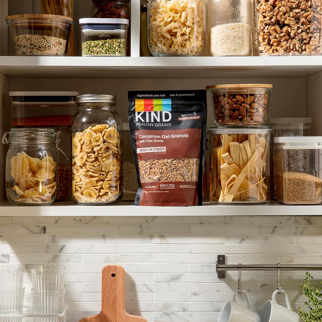 Serving size card beside KIND Cinnamon Granola for portion control